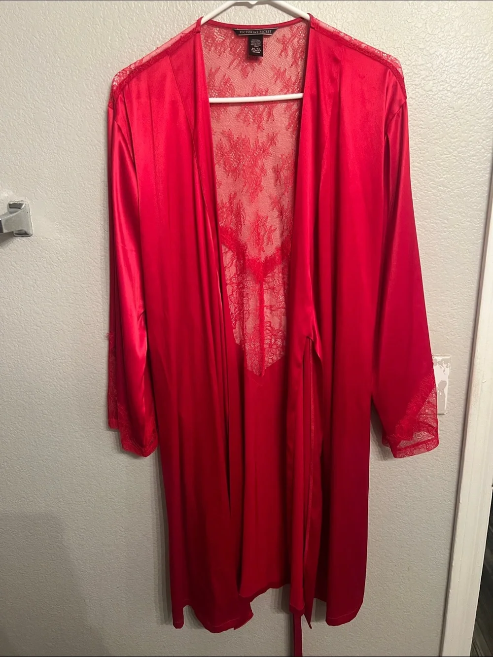 Victoria's Secret Red Satin & Lace Tie Robe